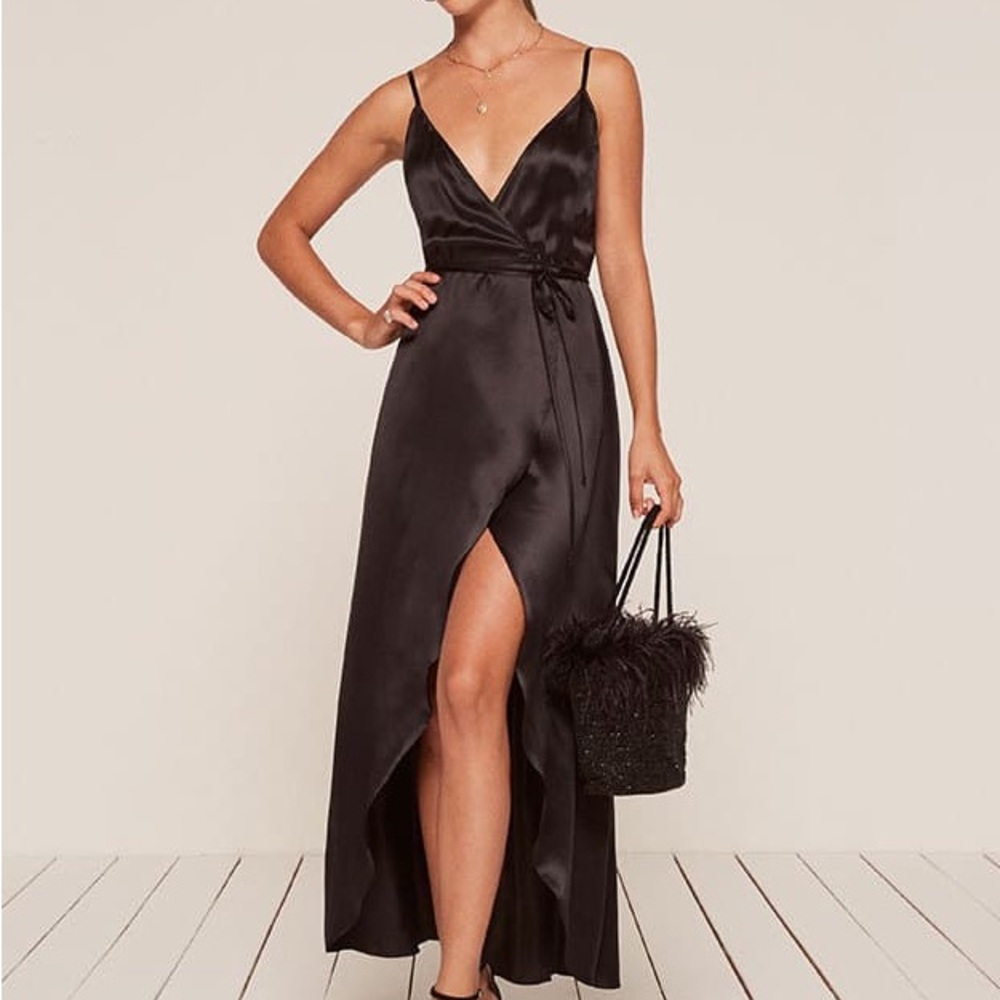 Reformation Black 100% Silk Dress